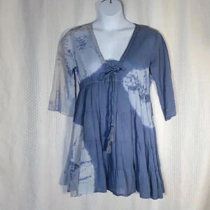 Beach by Exist Size XL blue tie dye tie front tiered coverup dress